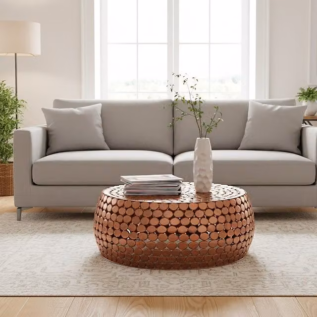 Fifty Five South Orsina Modern Round Metal Coffee Table in Gold
