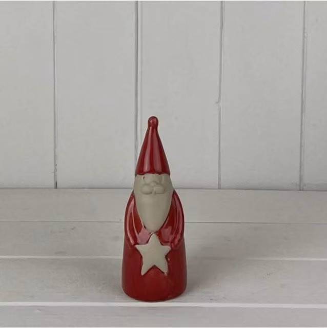 KDMD Red and White Ceramic Tabletop Santa Christmas Decoration with LED