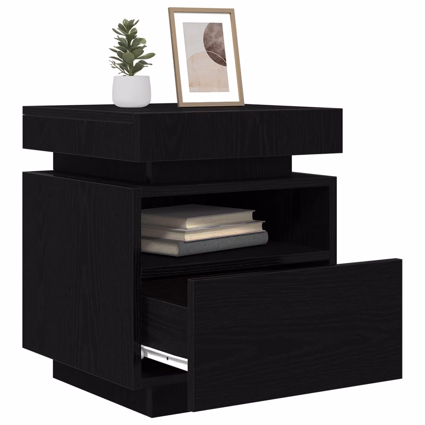 Berkfield Home Bedside Cabinet with Integrated LED Lights in Black Oak, W: 40 cm, D: 39 cm, H: 48.5 cm – 3