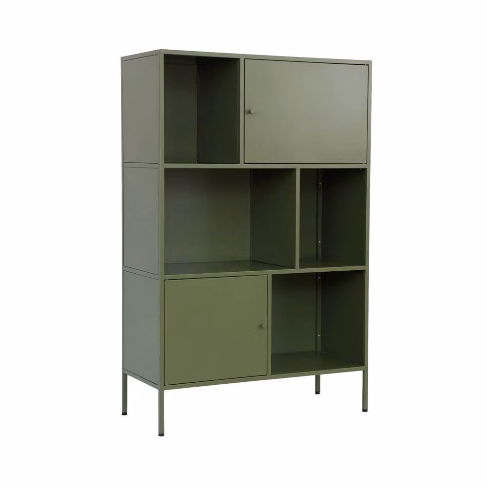 Sweekeek Industrial Metal Storage Cabinet with Hinged Doors and Internal Shelves in Green – 2