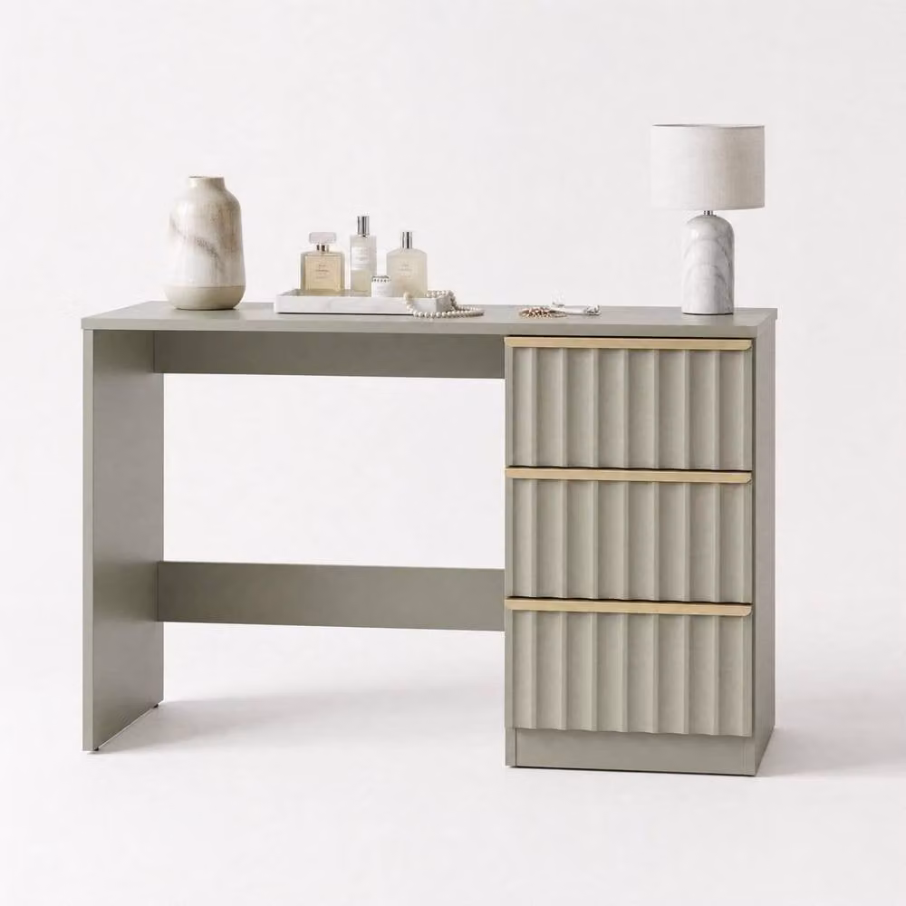 FWStyle Lania Green 3 Drawer Dressing Table and Study Desk with Scallop Design and Gold Accents – 4