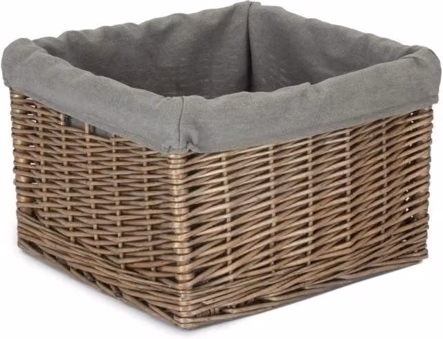 Red Hamper Antique Wash Wicker Storage Basket with Grey Lining and Handles, W/D/H: 34.0 x 23.0 x 34.0 cm