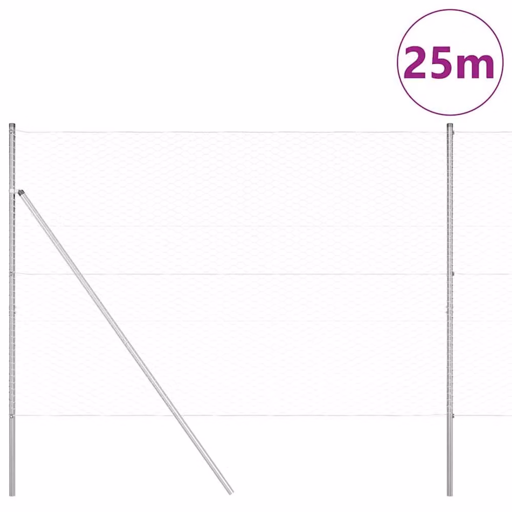 Berkfield Home Galvanised Steel Fencing Set of 2, Silver, Length: 25 m, Height: 1.5 m – 2