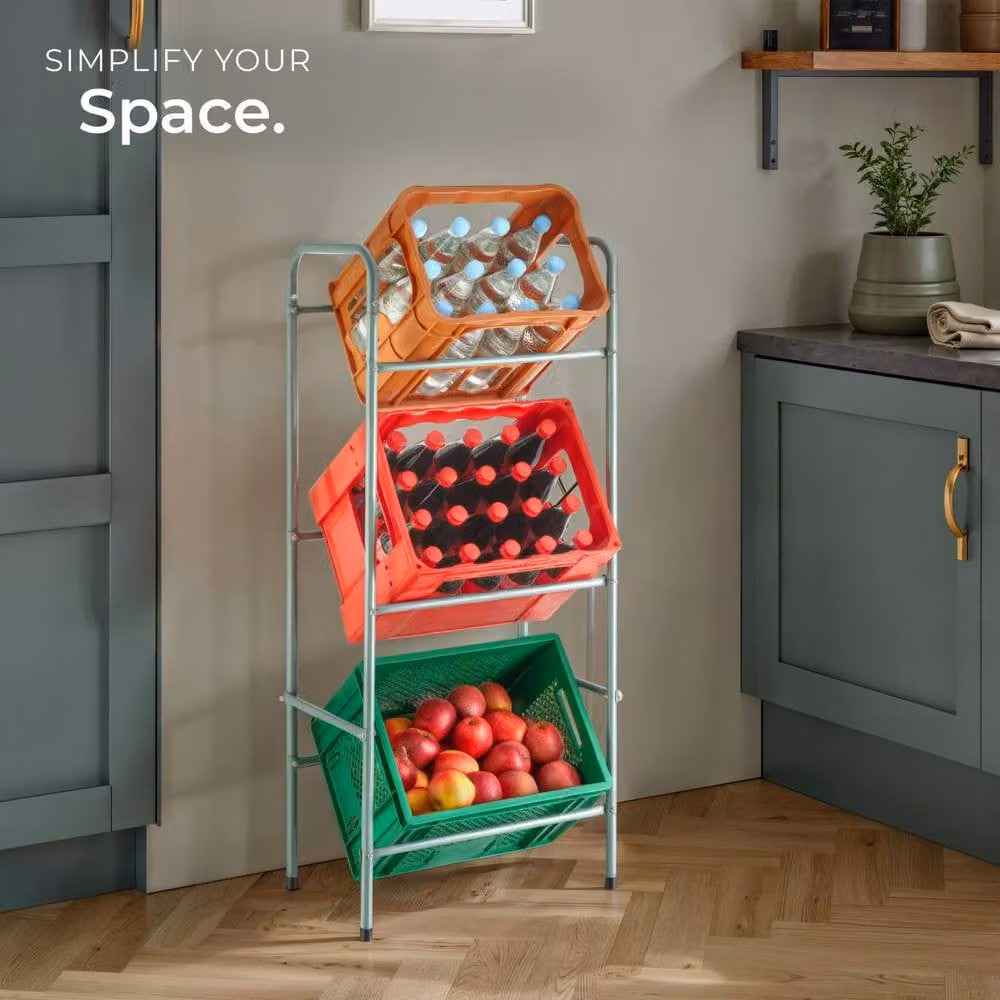 tectake Grey Metal Shelving Rack for 3 Crates, W/D/H: 50 x 33 x 116 cm – 5