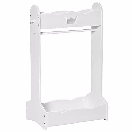 HOMCOM Kids Wood Clothes Rail and Hall Tree with Storage Shelves in White