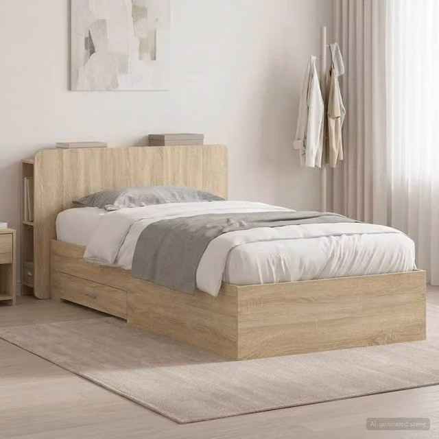 Berkfield Home Sonoma Oak Bed Frame with Storage Drawers, Brown, W/D/H: 90 x 190 cm