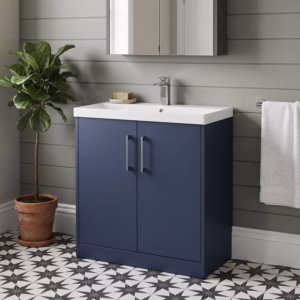 Balterley Winshill Contemporary 2 Door Freestanding Vanity Basin Unit, Blue, Width: 80 cm – 2