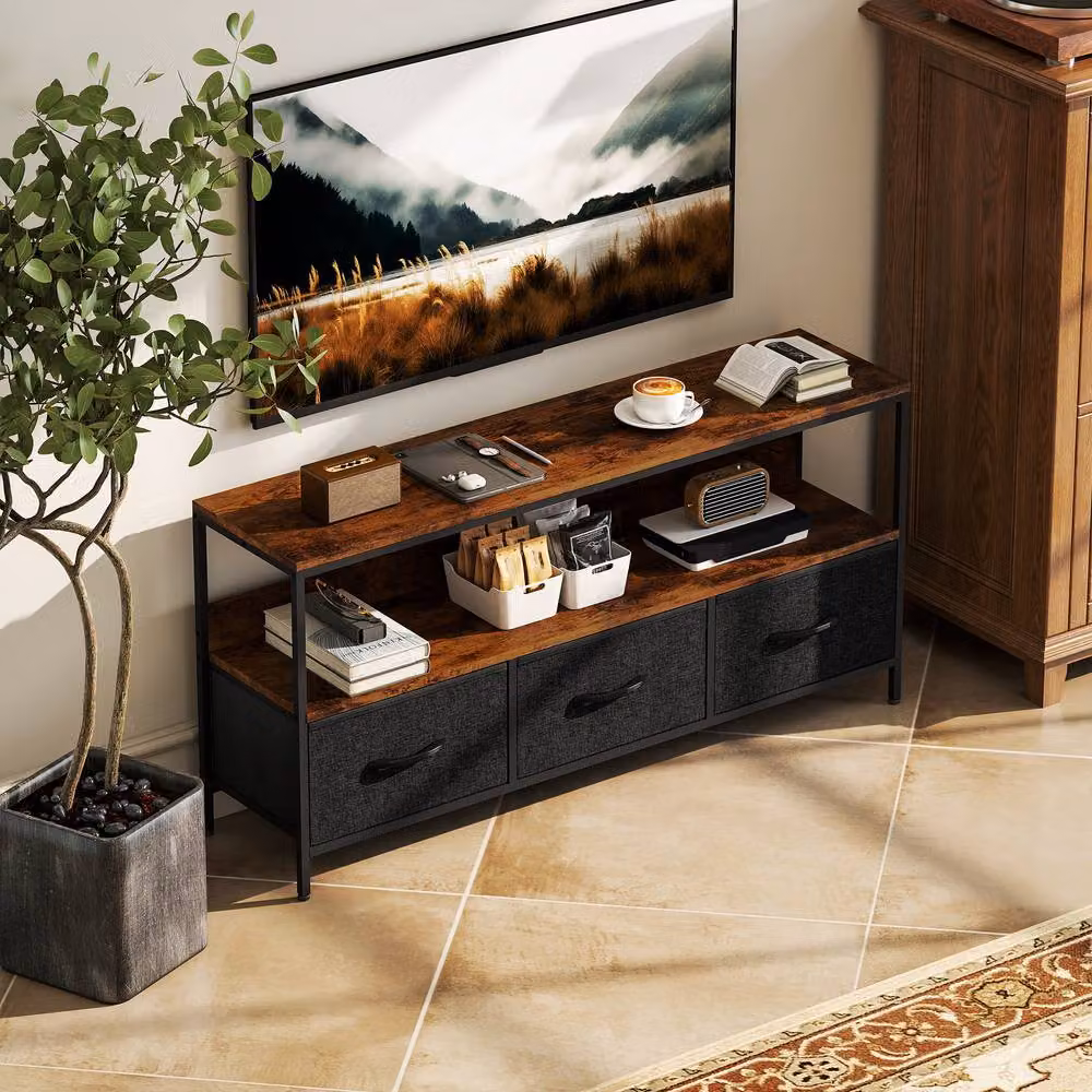 STILVORA Industrial TV Stand with 3 Drawers in Brown – 2