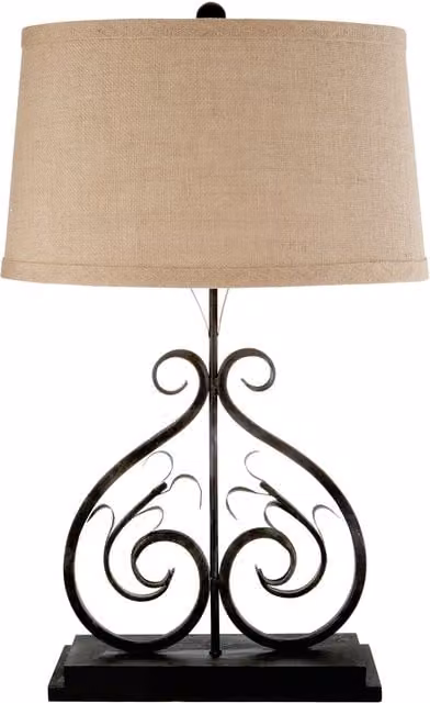 Orsina Black Decorative Table Lamp with Beige Fabric Shade and Metal Frame, H 70 cm x W 43 cm x D 33 cm – 1
