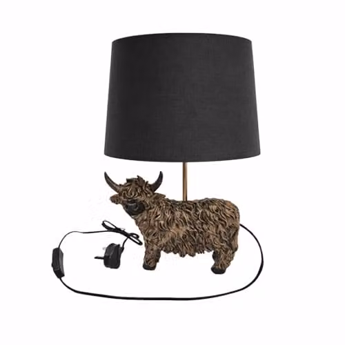 Candlelight Highland Cow Metal Table Lamp in Black or Bronze, H 44.0 cm x W 26.0 cm x D 26.0 cm