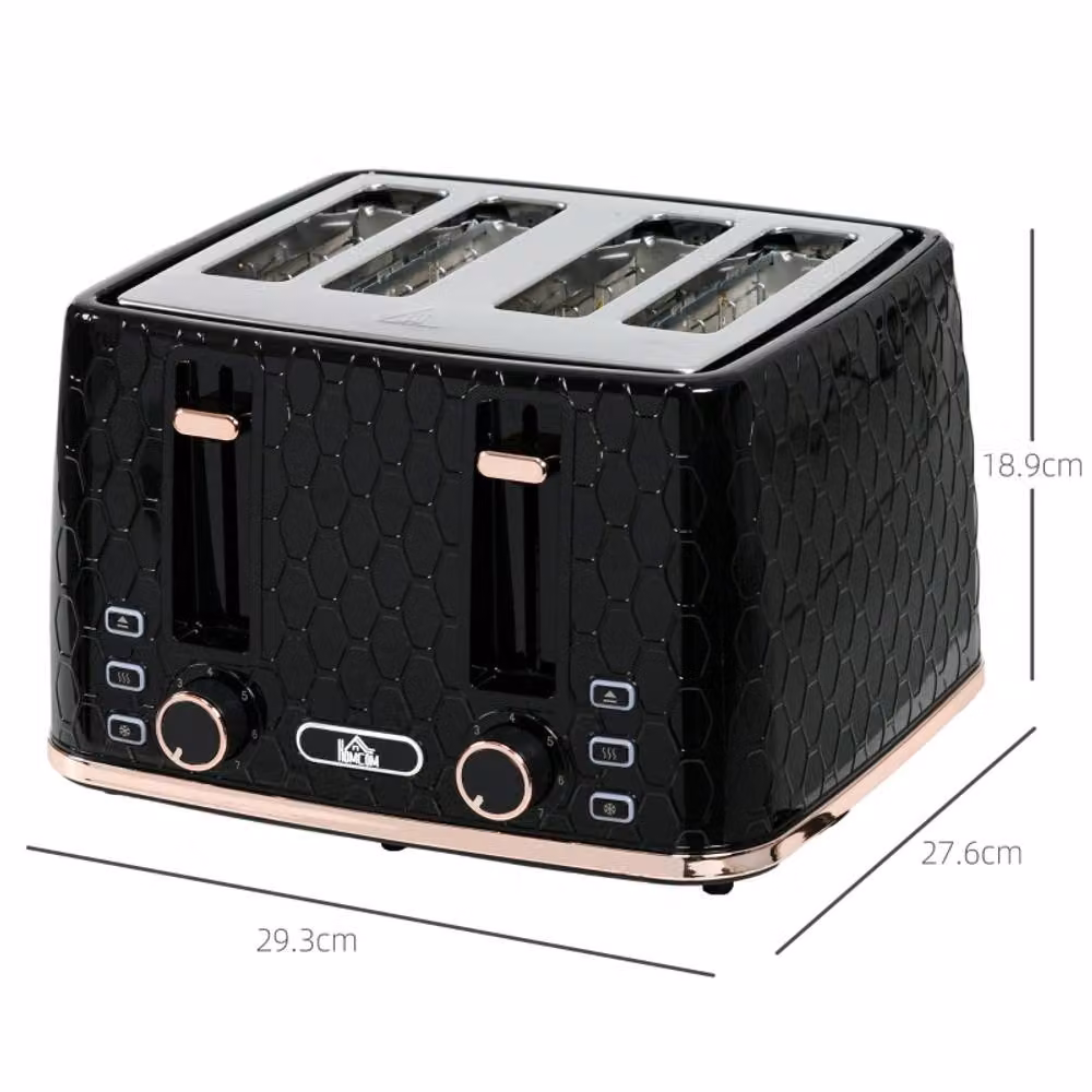 Rolipo Black Honeycomb 4 Slice Toaster, 1600W with 7 Browning Levels – 3