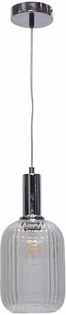 First Choice Lighting Batley Art Deco Pendant Fitting with Transparent Ribbed Glass and Chrome Finish – 1