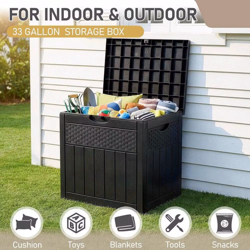 FLAVORA 126L Lockable Weatherproof Plastic Storage Box in Black – 4