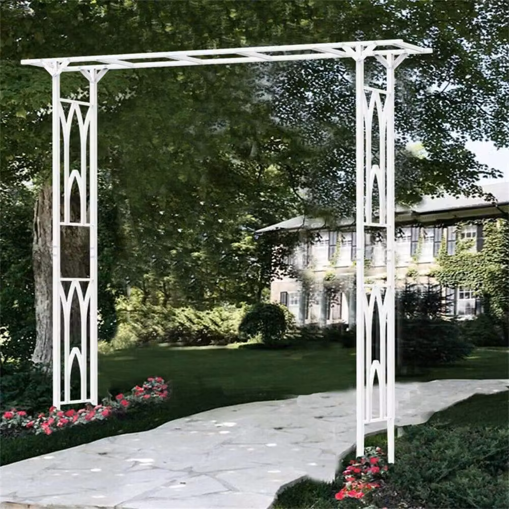 NESTLUNE White Metal Wedding Arch and Garden Climbing Plant Support, W/D/H: 100 x 15 x 100 cm – 2