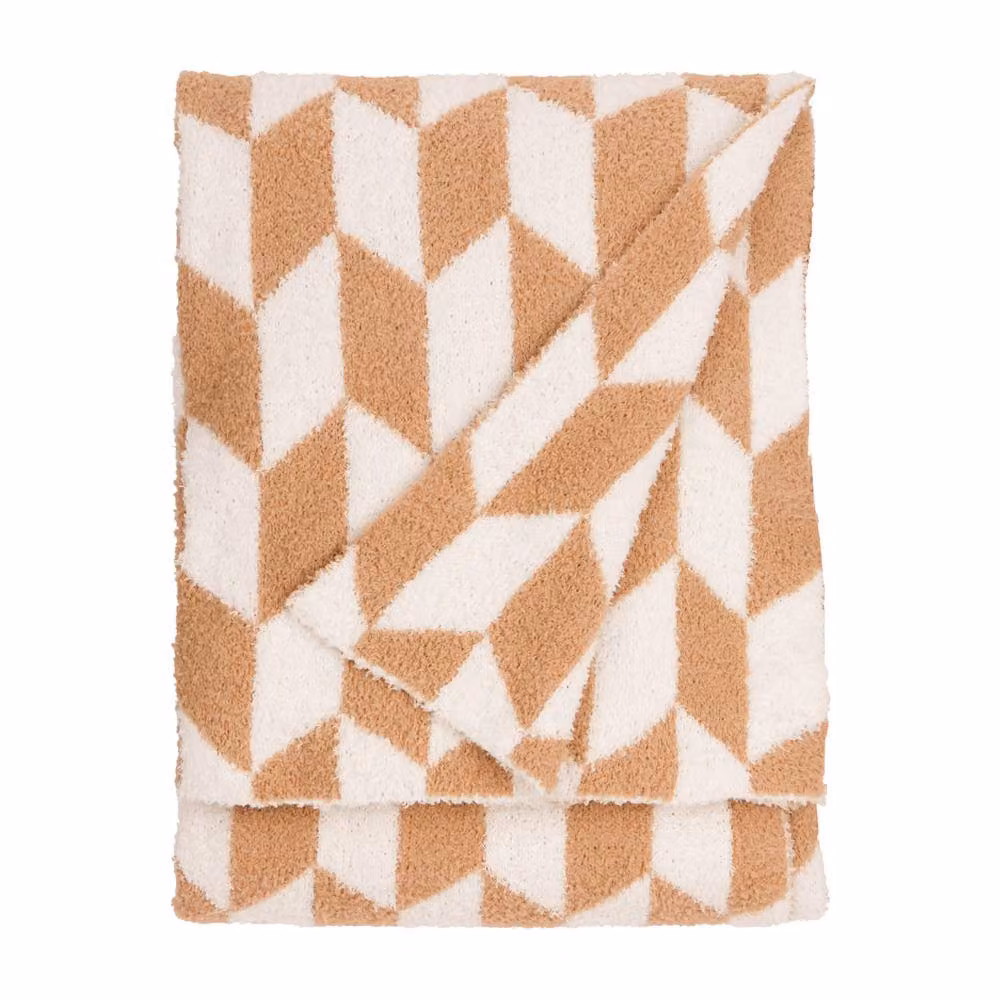 Furn Olsen Geometric Reversible Double Face Fleece Throw in Beige, W: 130 cm, D: 180 cm – 2