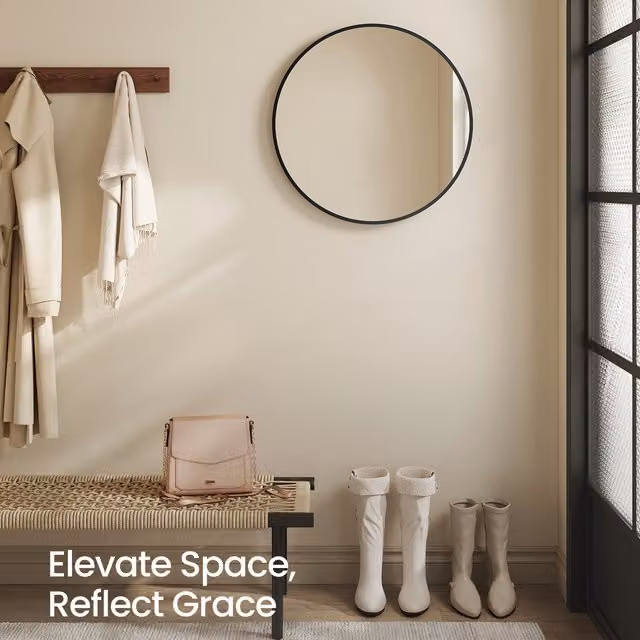 SONGMICS Round Wall Mirror with Black Metal Frame, Diameter: 50 cm