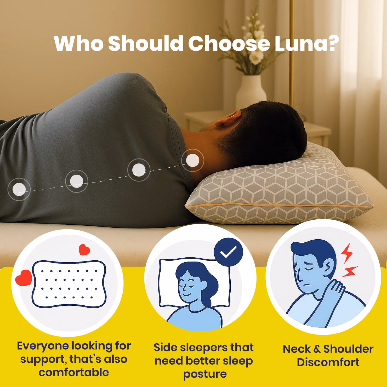 Brightr Sleep Luna Grey Memory Foam Pillow with Cooling, Antibacterial and Allergy-Friendly Removable Cover for Side, Back and Stomach Sleepers – 4
