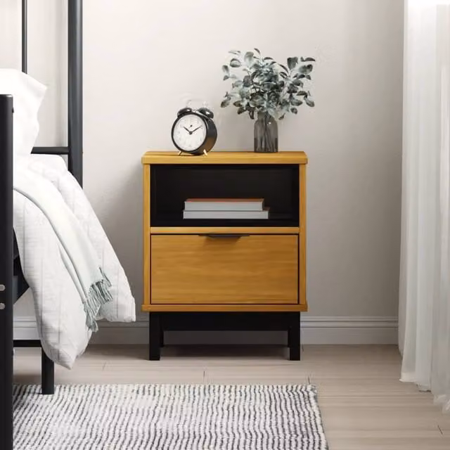 Berkfield Home FLAM Bedside Cabinet in Brown Solid Pine Wood, W/D/H: 40 x 35 x 50 cm