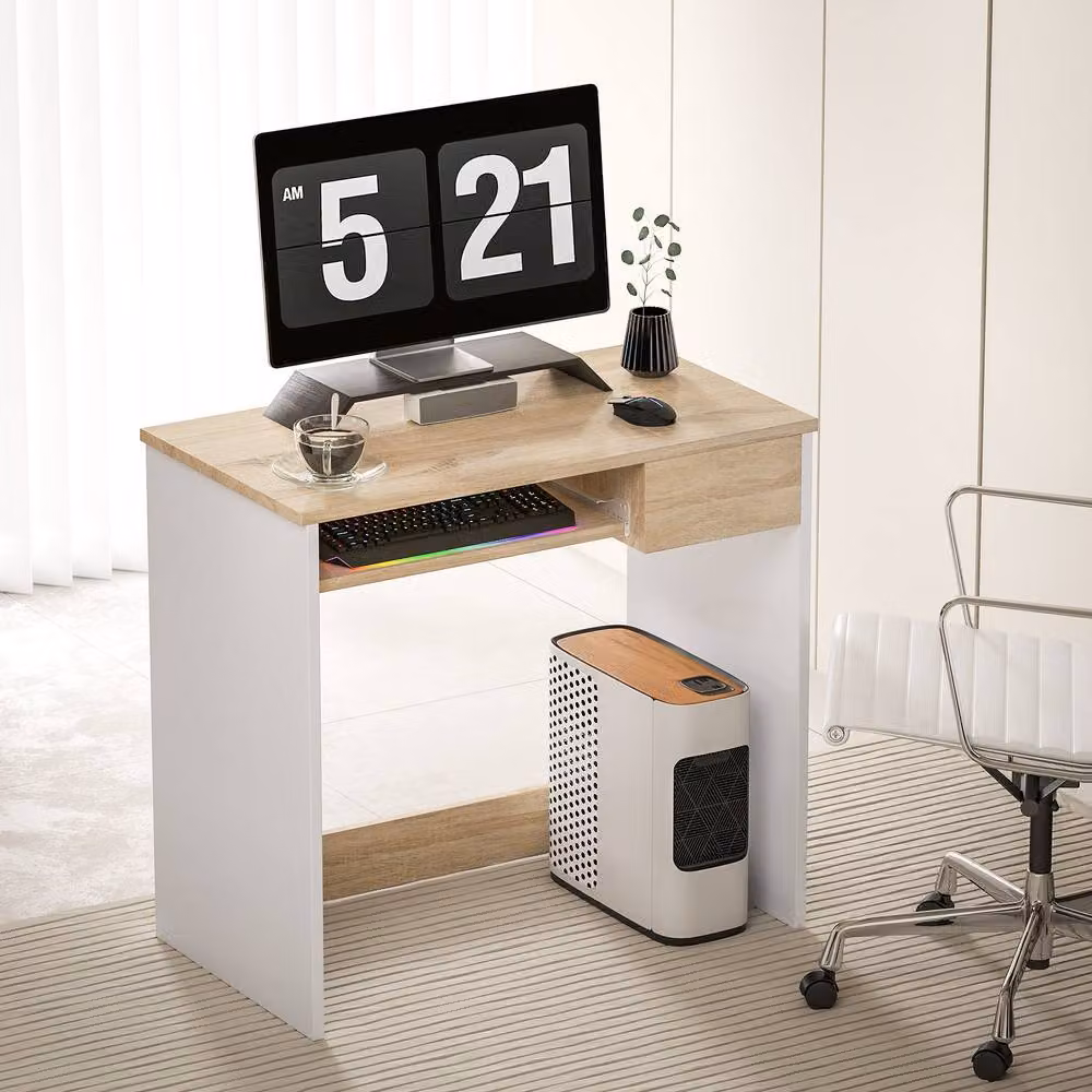 STILVORA Modern Computer Desk with Keyboard Tray and Drawer in Light Oak, W/D/H: 120 x 60 x 75 cm – 2