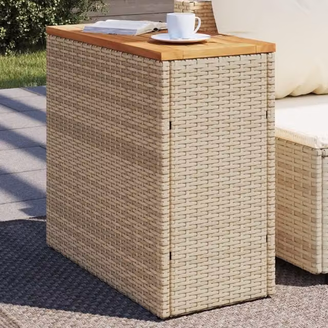 Berkfield Home Garden Side Table with Acacia Wood Top in Beige, W/D/H: 58 x 27.5 x 55 cm
