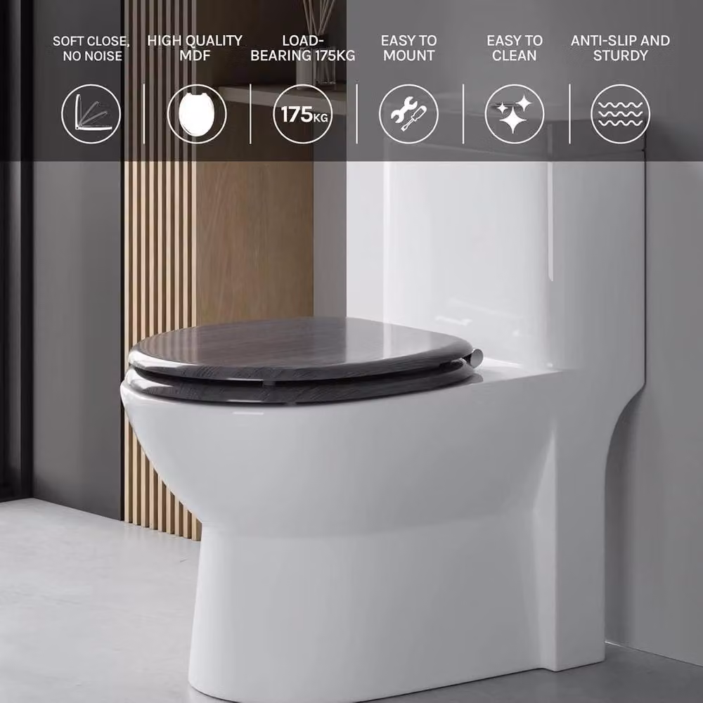 NESTLUNE Soft Close Oval Wooden Toilet Seat in Grey, W: 52.0 cm x D: 43.5 cm – 5