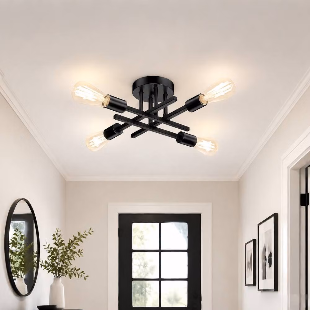 INMTFEI 4 Light Semi Flush Mount Ceiling Light in Matte Black Industrial Metal Fixture – 2