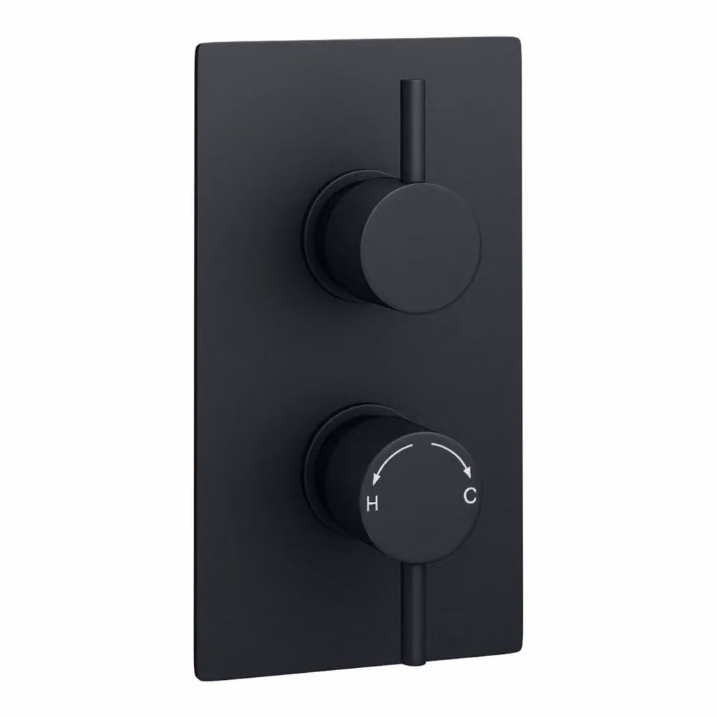 Clifton Matt Black Concealed Single Lever Thermostatic Shower Set with Fixed Overhead Drencher – 2