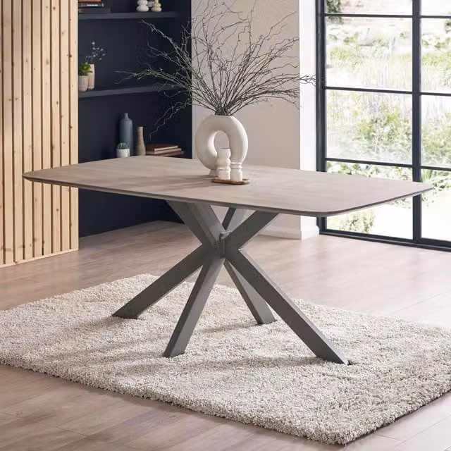 Julian Bowen Noah Rectangular Dining Table in Oak with X-Frame Legs in Beige, Brown and Grey