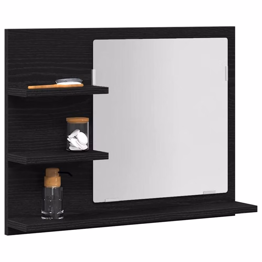 Berkfield Home Black Oak Wall Mounted Bathroom Mirror, W: 60 cm, D: 10.5 cm, H: 45 cm – 4