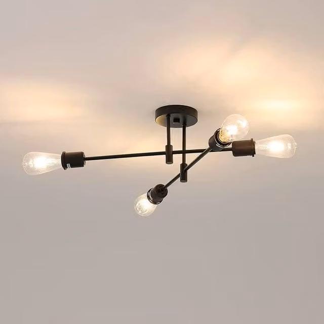 Pheashine Modern Retro Black Metal Ceiling Light with E27 Bulb, Length: 54 cm