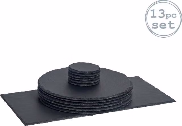 Argon Tableware 13 Piece Round Grey Slate Placemats and Coasters Set – 1
