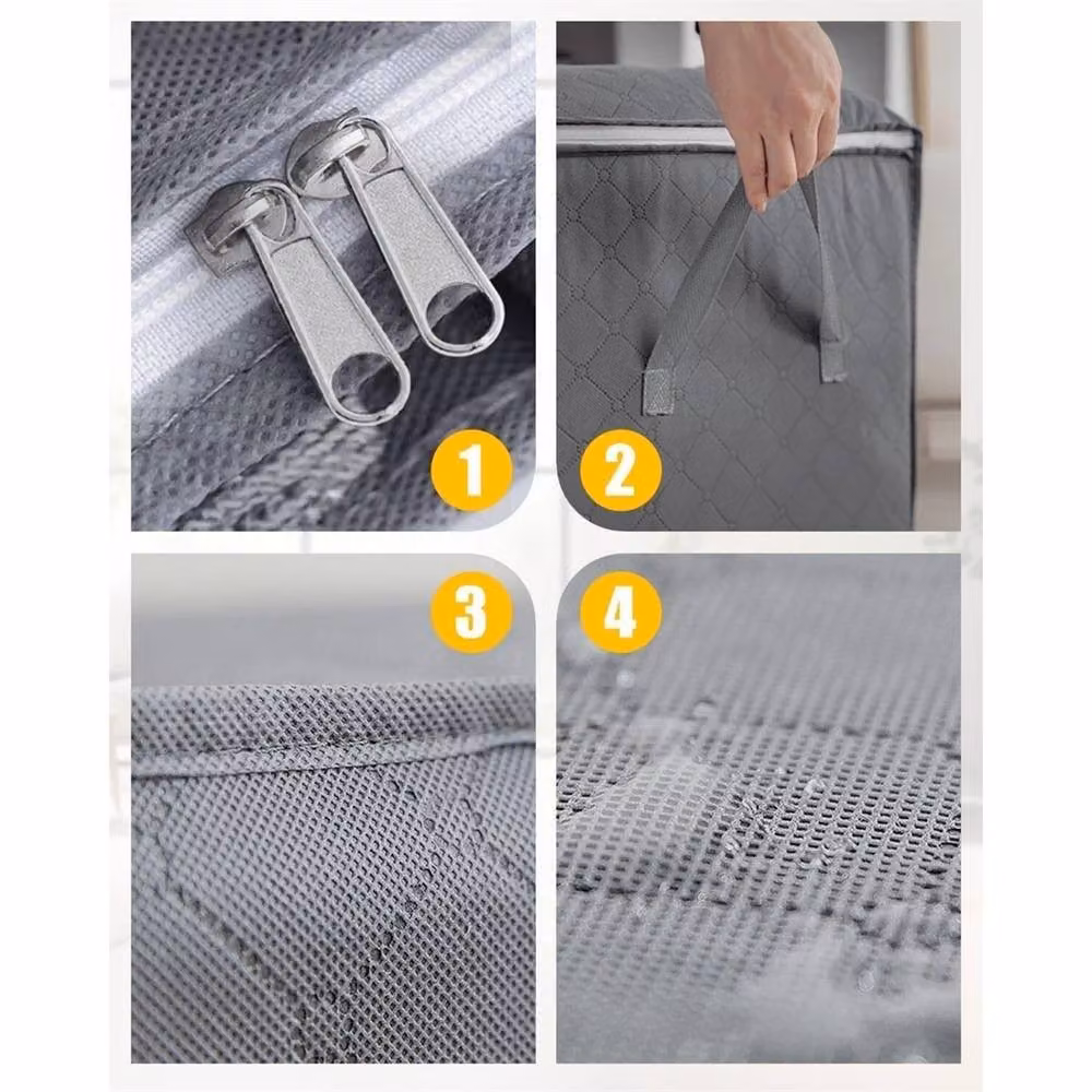 Nordara 4 Pack Large Collapsible Clothes Storage Bags with Zip in Grey – 3
