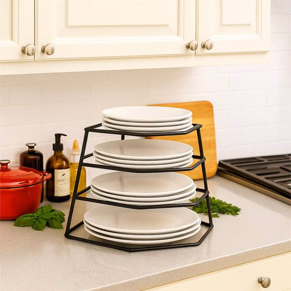 Nordara Black 4 Tier Corner Plate Organiser Kitchen Plastic Rack – 3