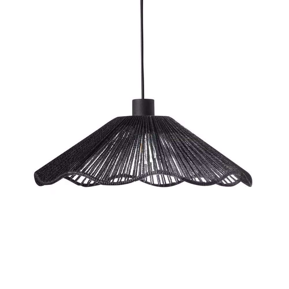 Wyld and Coco Black Pendant Lamp with Handmade Paper Shade and Metal Base – 2