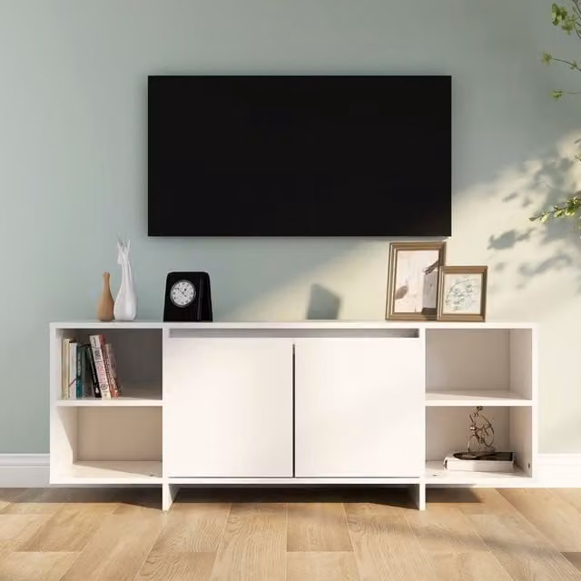 Berkfield Home Modern White TV Cabinet in Matt MDF, W/D/H: 130 x 35 x 50 cm – 1