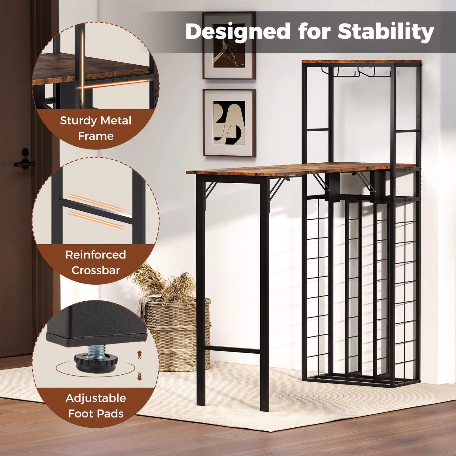 Costway Brown Tall Bar Table and Kitchen Island with Foldable Tabletop – 5