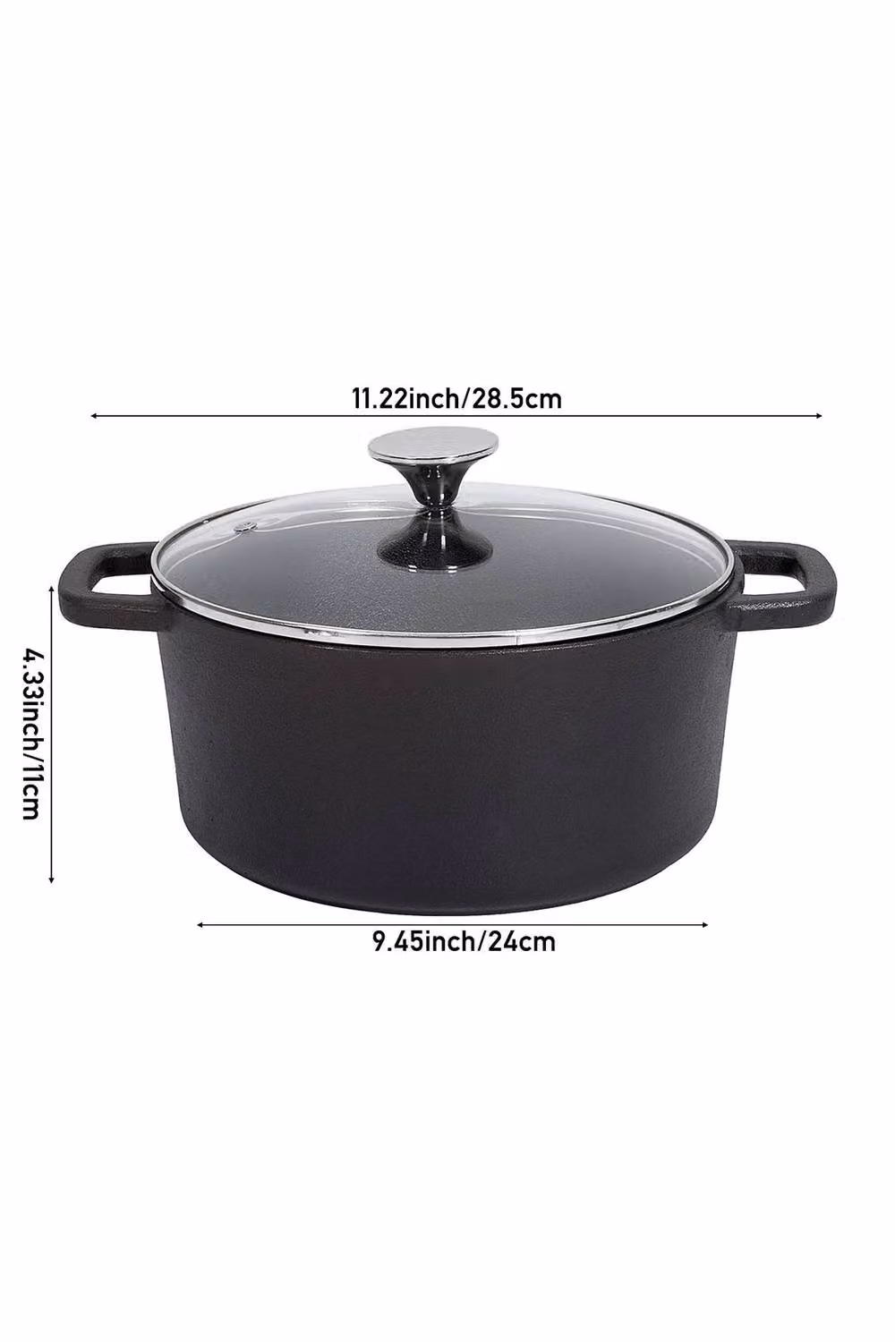 Living and Home Uncoated Cast Iron Stock Pot with Glass Lid and Dual Handles in Black – 3