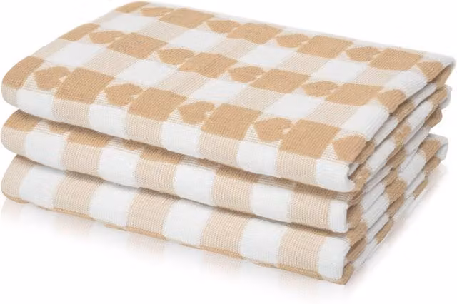 Velosso Beige Hearts Check Cotton Jacquard Tea Towel