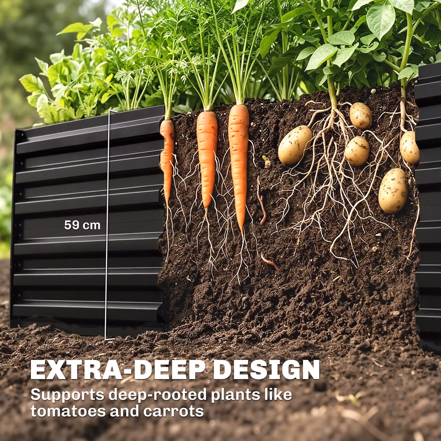 Outsunny Galvanised Steel Raised Garden Bed in Black, W: 180 cm, D: 90 cm, H: 59 cm – 4