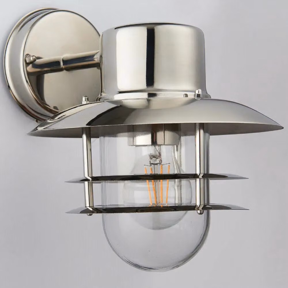 Loops 2 Pack Stainless Steel Outdoor Wall Lanterns with Transparent Glass, Silver, IP44 Down Light – 2