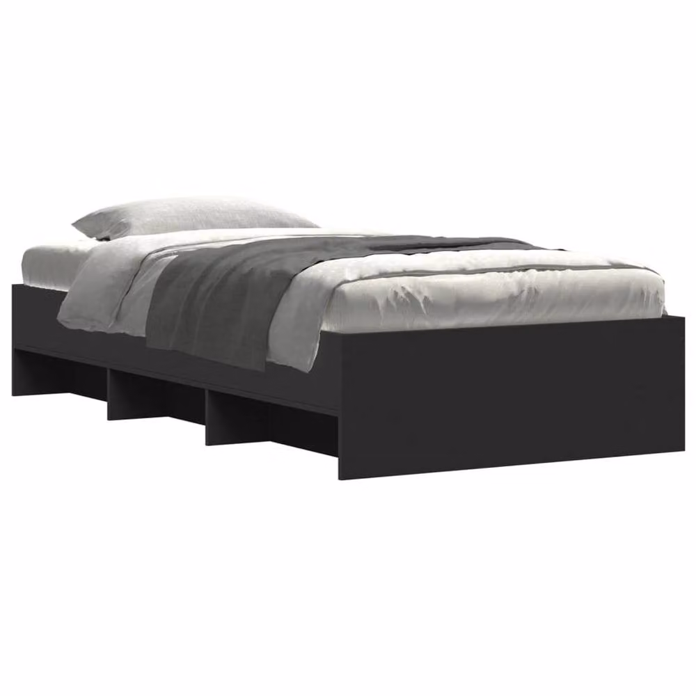 Berkfield Home Black Engineered Wood Bed Frame with Side Compartments W/D/H: 100 x 200 cm – 3