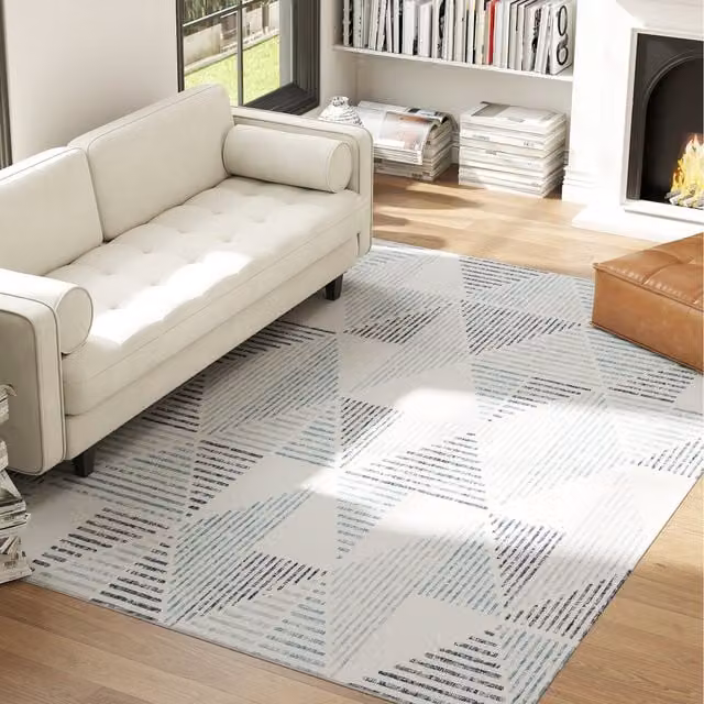 HOMCOM Large Non-Slip Floral Vintage Rectangular Rug in Blue, W: 290 cm, D: 200 cm, H: 0.7 cm