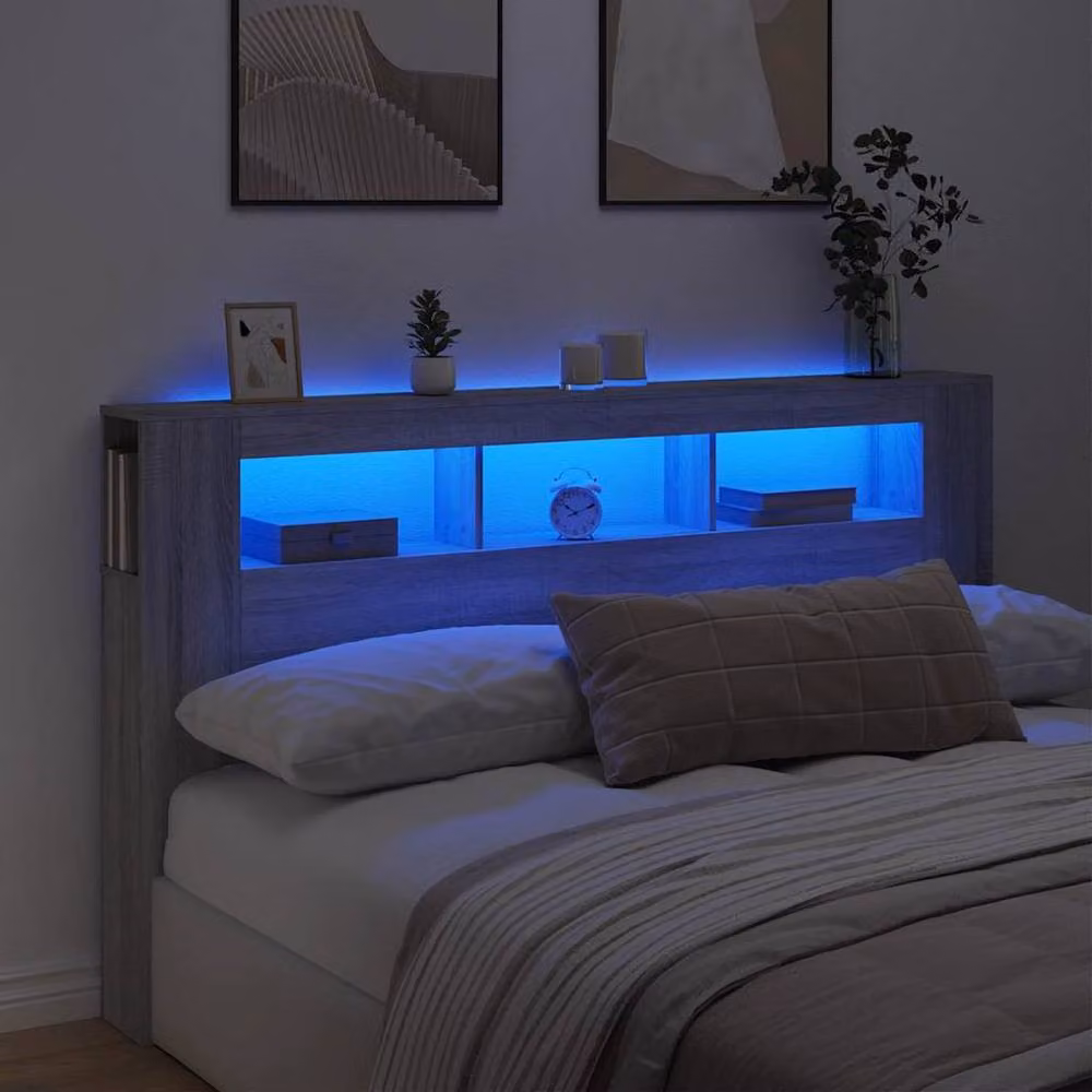 Berkfield Home Grey Sonoma LED Headboard with Integrated Shelf and USB Charging Port, W/D/H: 180 x 18.5 x 103.5 cm – 2