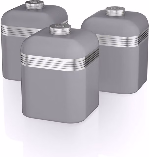 Swan Retro Set of 3 Airtight and Leakproof Metal Canisters in Black and Grey