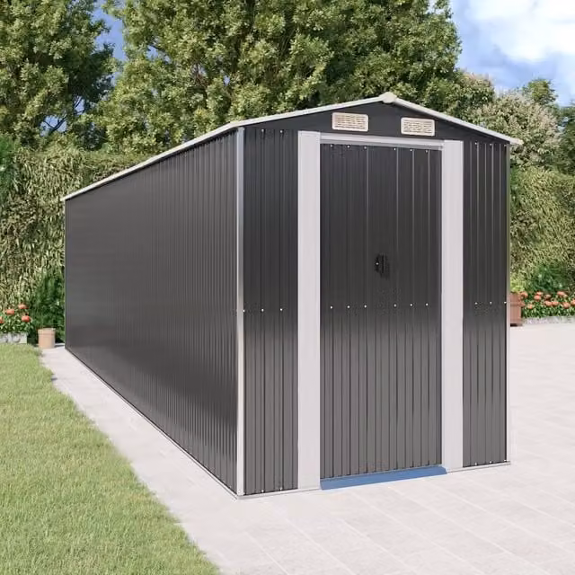 Berkfield Home Anthracite and Black Galvanised Steel Garden Shed with Sliding Gable Doors W/D/H: 192 x 689 x 223 cm
