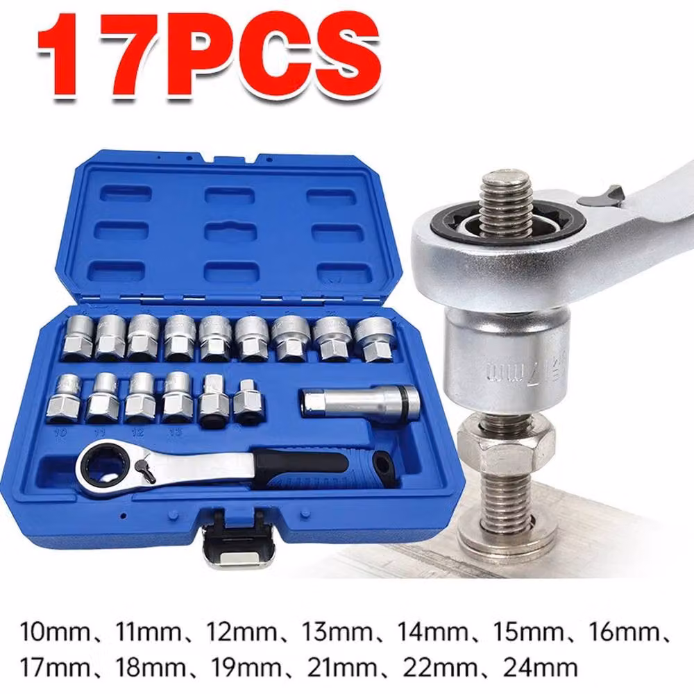 VOGREX 17-Piece Metric Through Hole Socket Ratchet Set, 10-24mm, Blue – 2