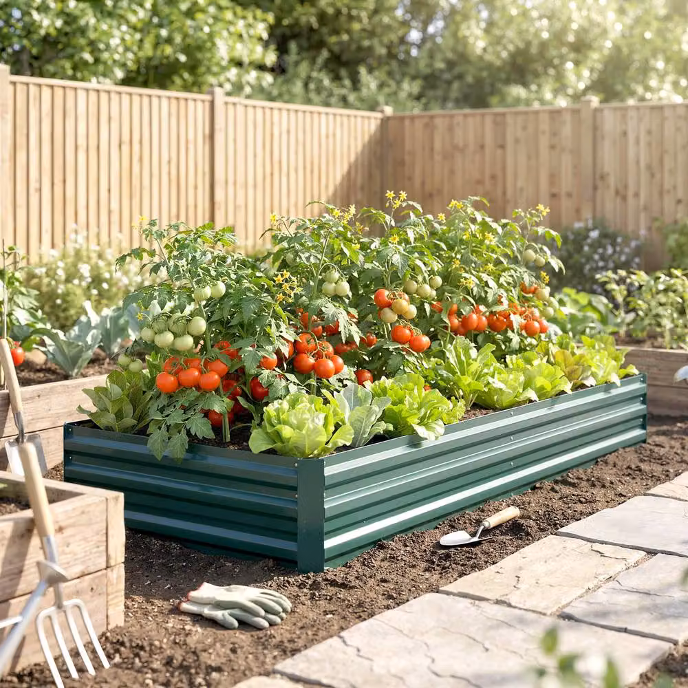 STILVORA Green Galvanised Steel Raised Garden Bed for Ornamental or Herb Gardens W/D/H: 120 x 88 x 30 cm – 7