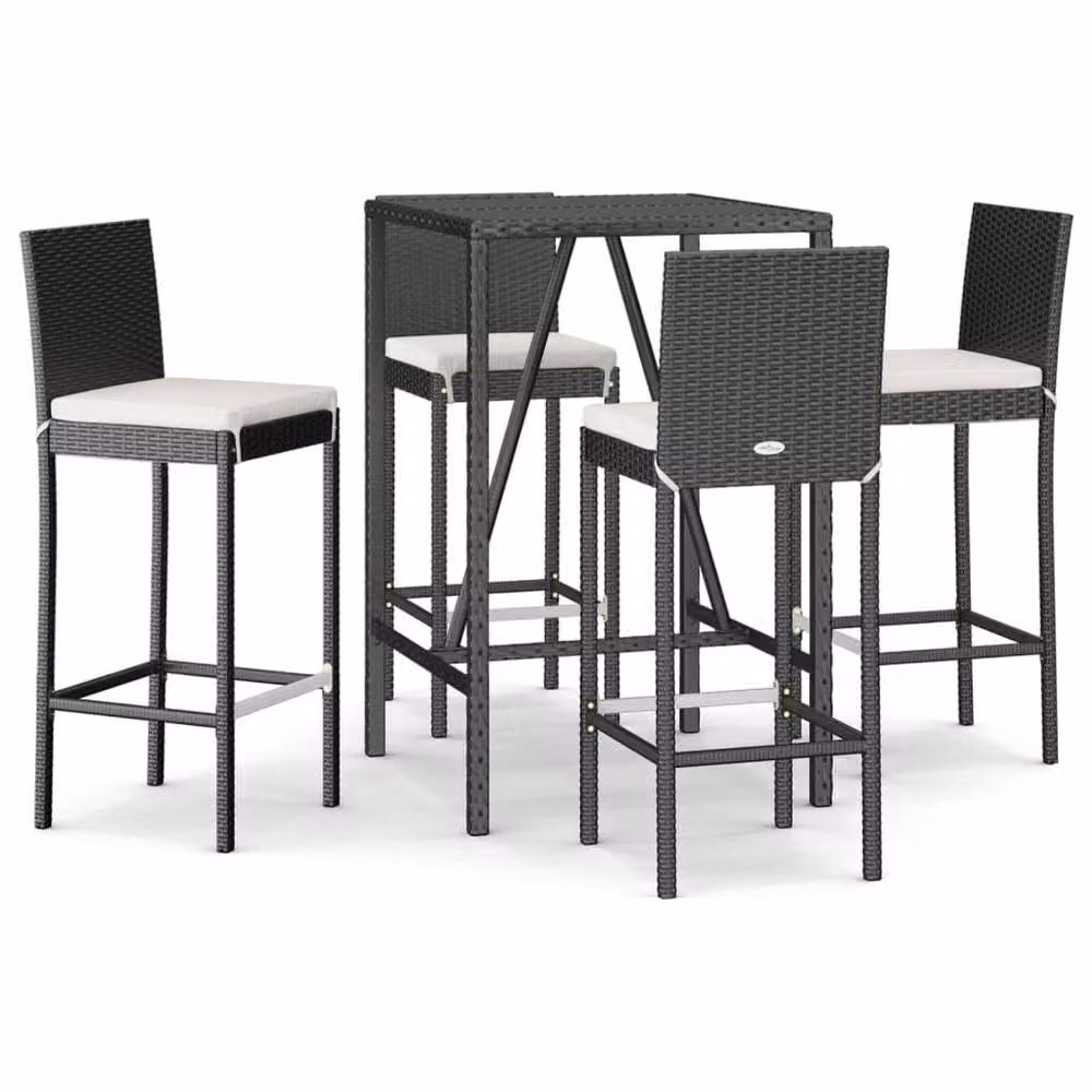 Berkfield Home 5 Piece Garden Bar Set with Cushions in Black Poly Rattan – 2