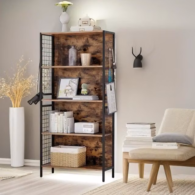 Pirlo Plush 4 Tier Industrial Storage Shelf in Brown and Black
