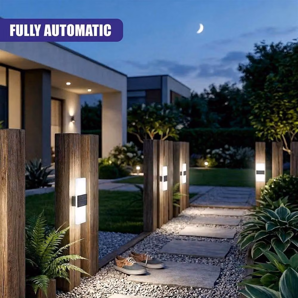 SPETLEK Set of 2 Modern Solar Powered LED Outdoor Wall Lights in Black with White Up and Down Lighting – 3
